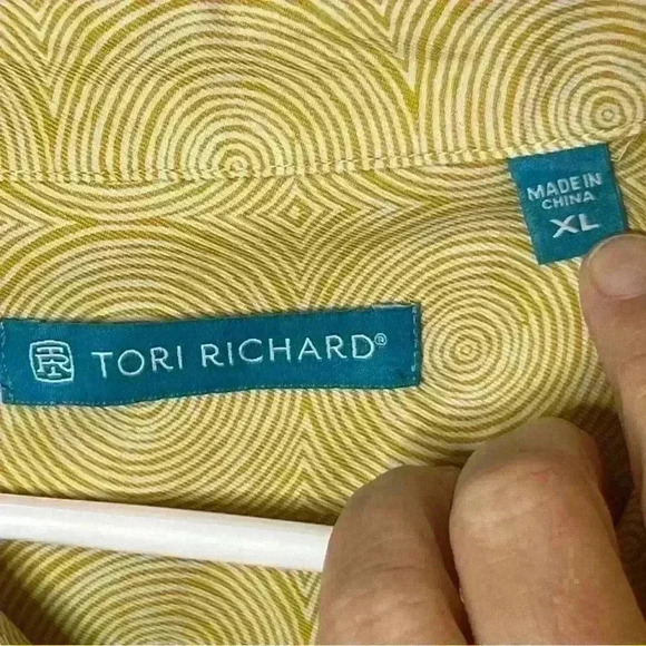 Tori Richard Hawaiian Shirt Men XL Yellow Circle Detail Silk Lyocell Button Soft - Picture 4 of 8